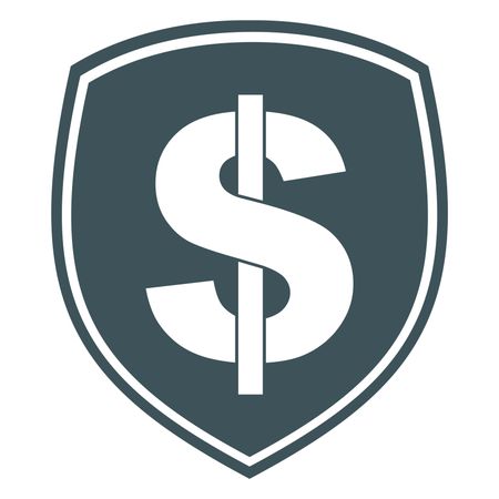 Vector Illustration of Dollar Sign in Shield Icon in Gray
