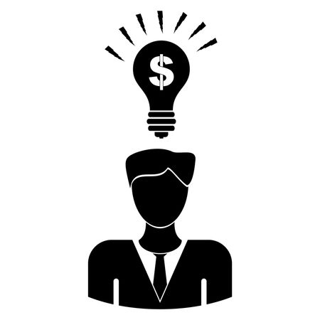Vector Illustration of Business Man with Idea Symbol Icon in Black
