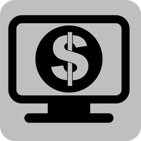 Vector Illustration of Monitor with Money Icon in Black
