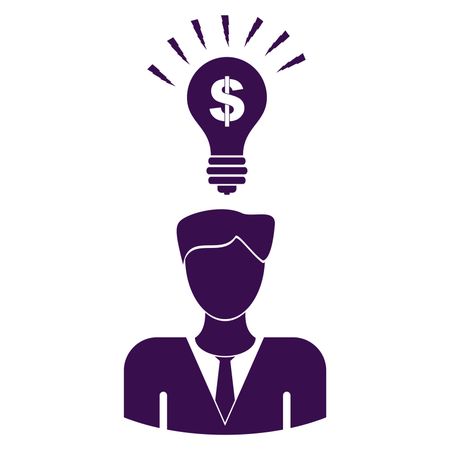 Vector Illustration of Man with Idea Icon in Purple
