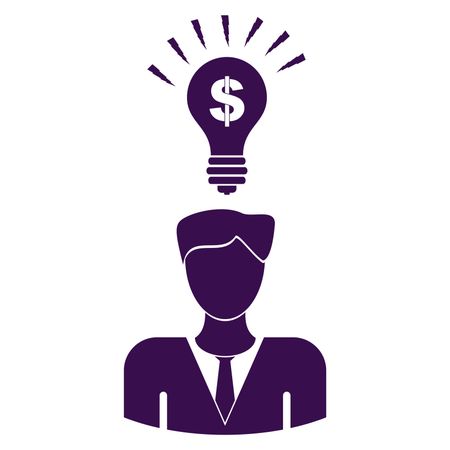 Vector Illustration of Man with Idea Icon in Purple