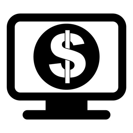 Vector Illustration of Monitor with Dollar Icon in Black
