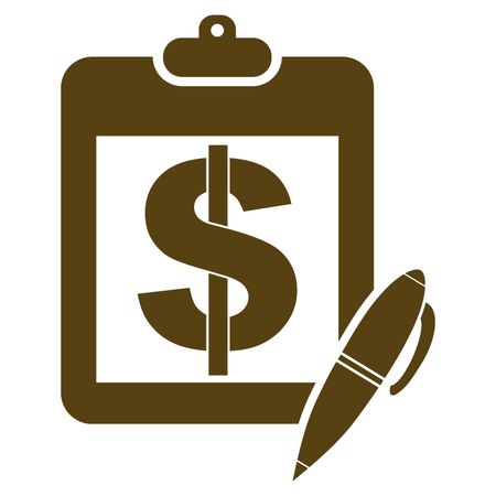 Vector Illustration of Dollar Clipboard  and Pen Icon in Brown
