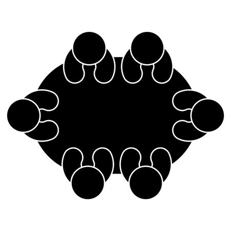 Vector Illustration of Group of Persons in Table Icon in Black
