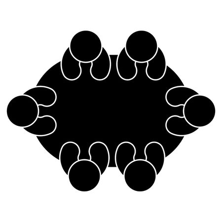 Vector Illustration of Group of Persons in Table Icon in Black