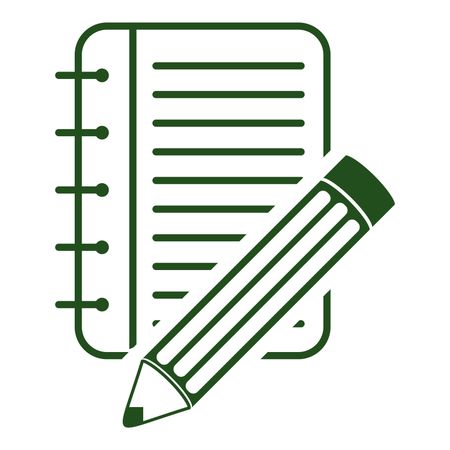 Green Vector Illustration of spiral notebook icon with pencil
