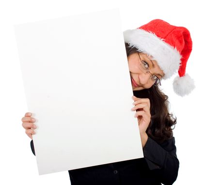 business woman wearing a santa hat isolated over a white background