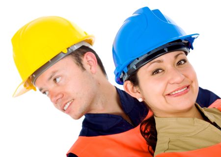 couple of manual workers isolated over a white background