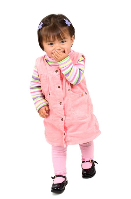 shy baby girl portrait isolated over a white background