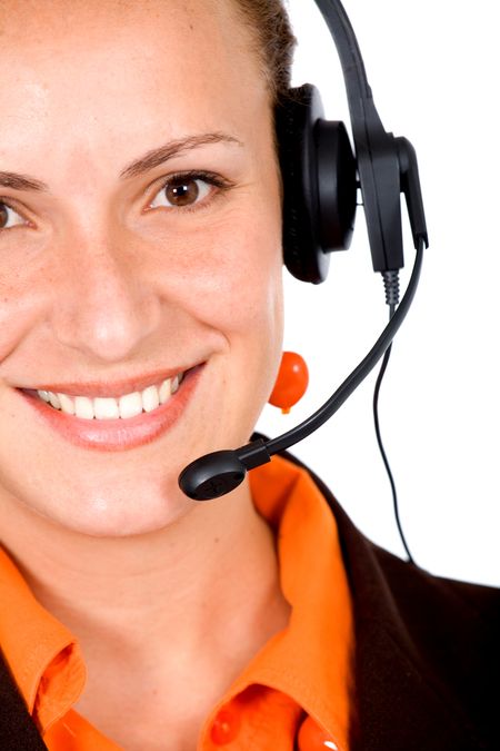 customer service girl smiling - isolated over a white background