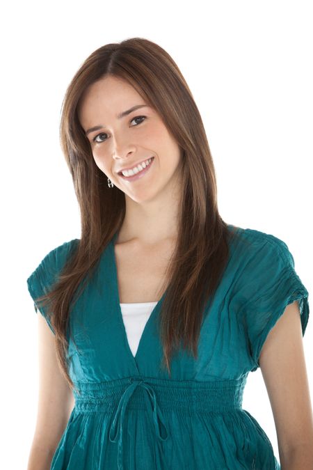 Beautiful woman portrait smiling - isolated over a white background