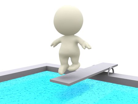 3D person jumping to the pool from a trampoline