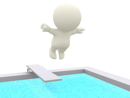 3D person jumping to the pool from a trampoline