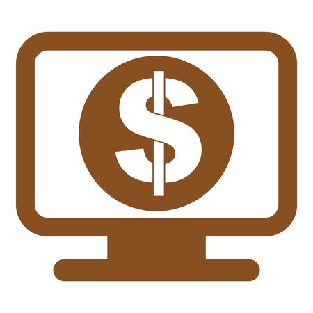Vector Illustration of Monitor with Dollar Icon in Brown
