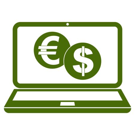 Vector Illustration of a Laptop with Euro & Dollar Symbols in Green Color Icon
