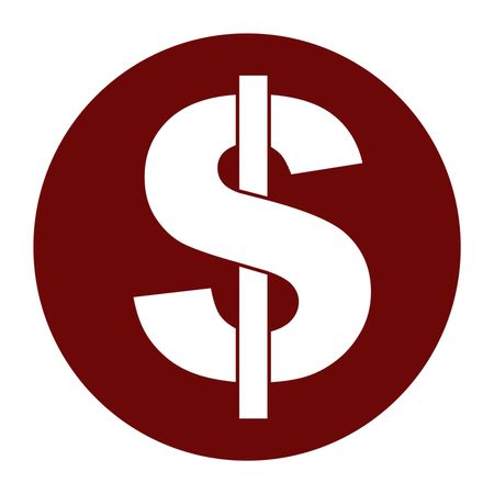 Vector Illustration of Dollar Symbol in White On Maroon Circle Icon

