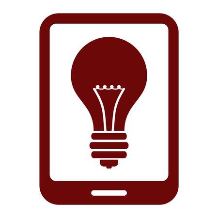 Vector Illustration of Bulb Inside Mobile in Maroon Icon
