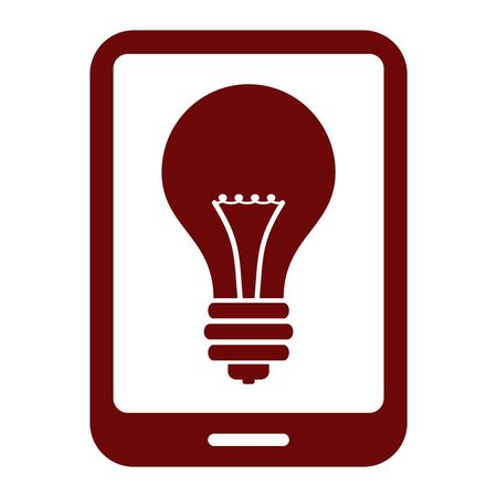 Vector Illustration of Bulb Inside Mobile in Maroon Icon