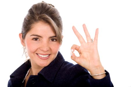 business woman ok sign - isolated over a white background