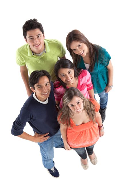 Group of young people smiling - isolated over a white background