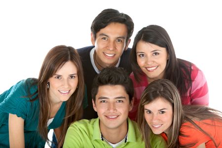 Happy group of young people - isolated over a white background