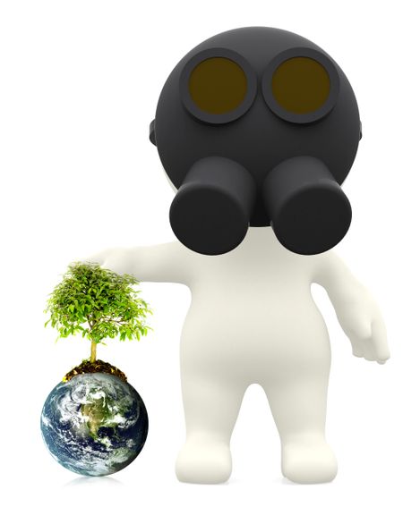 3D guy wearing a gas mask next to the earth - environment concepts