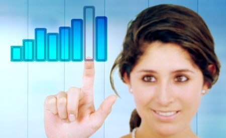 businesswoman touching a business chart on the screen