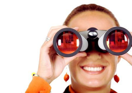 business woman searching for a job isolated - looking through binoculars