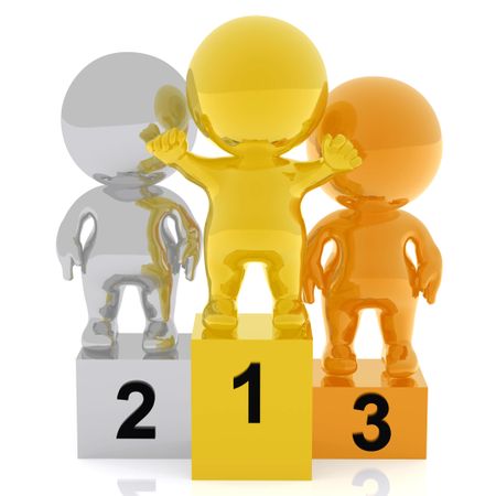 3d people in a podium - gold, silver and bronze - isolated over a white background