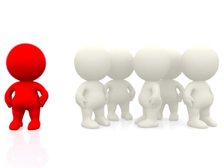 3d person standing out from crowd isolated over a white background