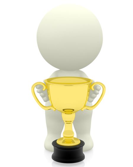 3d person holding a trophy isolated over a white background