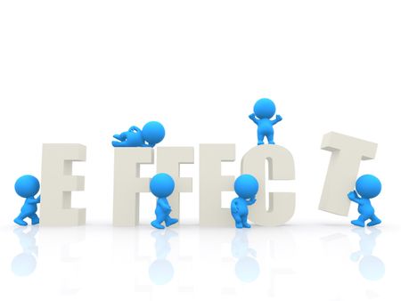 3D people around the word effect isolated over a white background