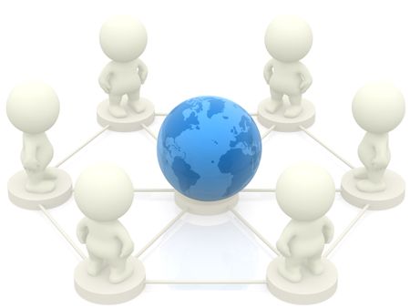 3D people networking around the world - isolated over white