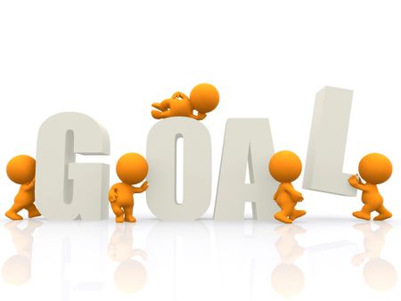 3D people around the word goal isolated over a white background