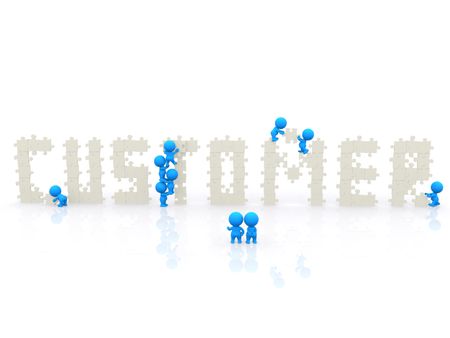 3D people around the word customer isolated over a white background