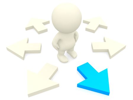 3D person making the right choice isolated over a white background