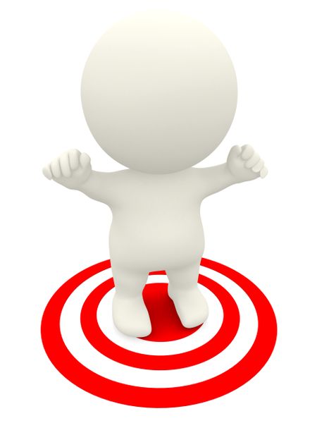 3D target man with arms up isolated over a white background