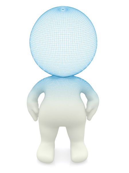 3D illustrated wire-frame person isolated over a white background