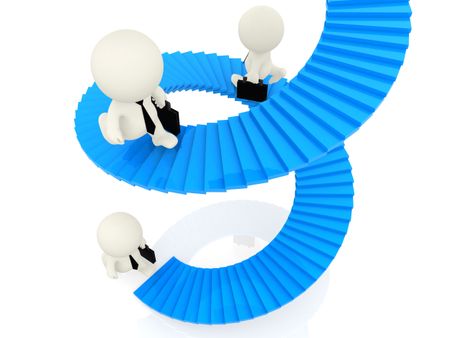 3D business people climbing blue stairs isolated on white
