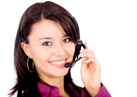 customer service help and support friendly girl isolated over a white background