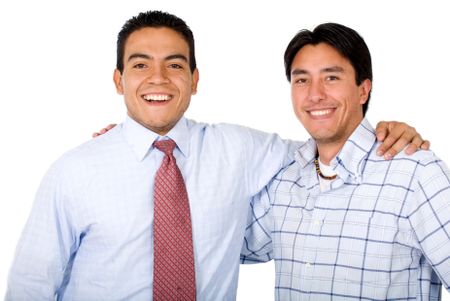 male business partners smiling - isolated over a white background