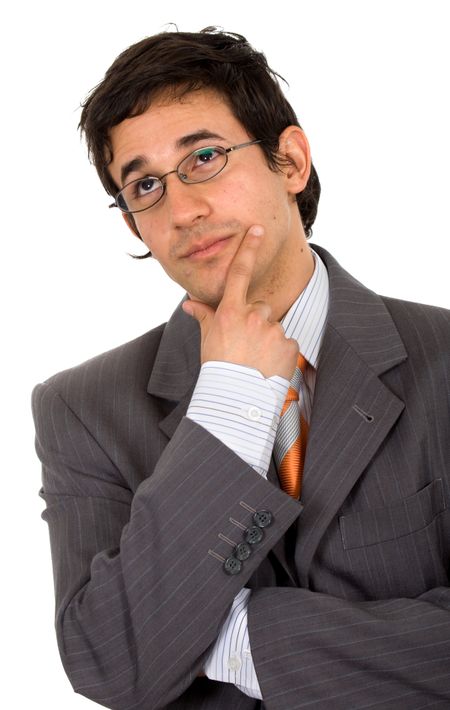 business man thinking of ideas isolated over a white background