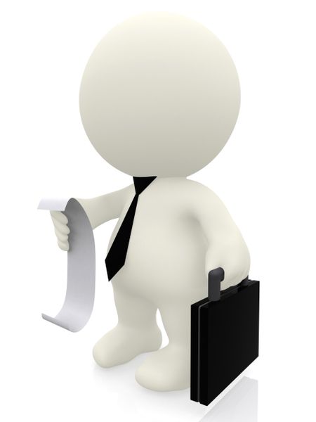 3D business man reading list-bill isolated over a white background
