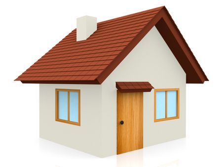 3D tiled roof house - isolated over a white background
