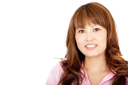 Asian business woman portrait isolated over a white background