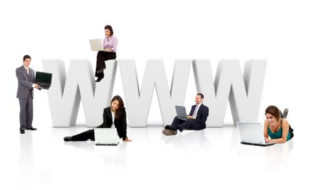Business people with word WWW in 3D - isolated over a white background