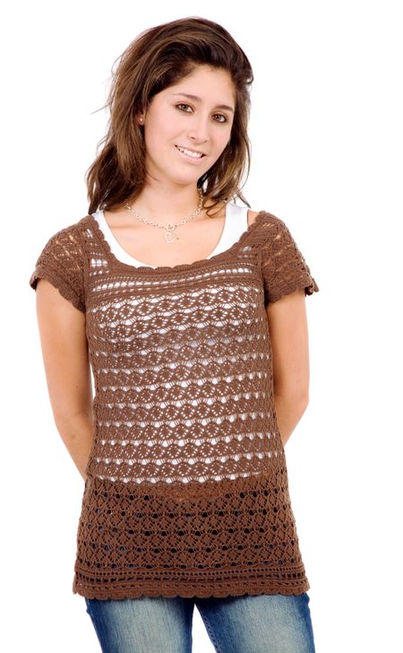 Casual woman portrait over a white background