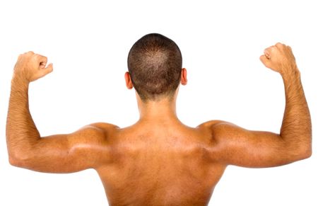 male bare back isolated over a white background