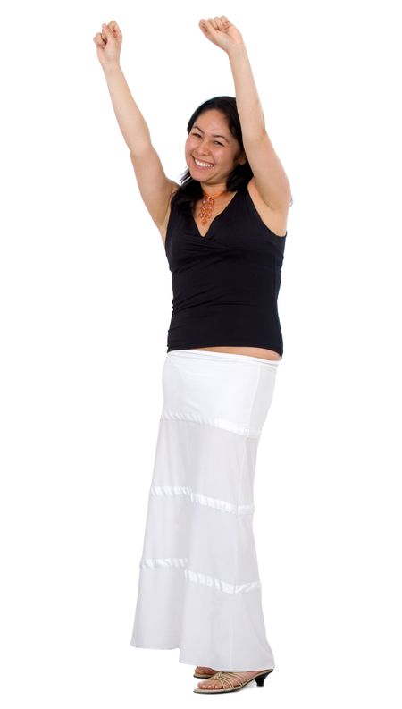 asian casual girl happy with success isolated over a white background