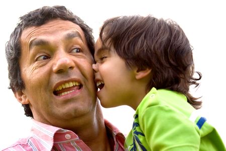 problem child and his dad isolated over a white background